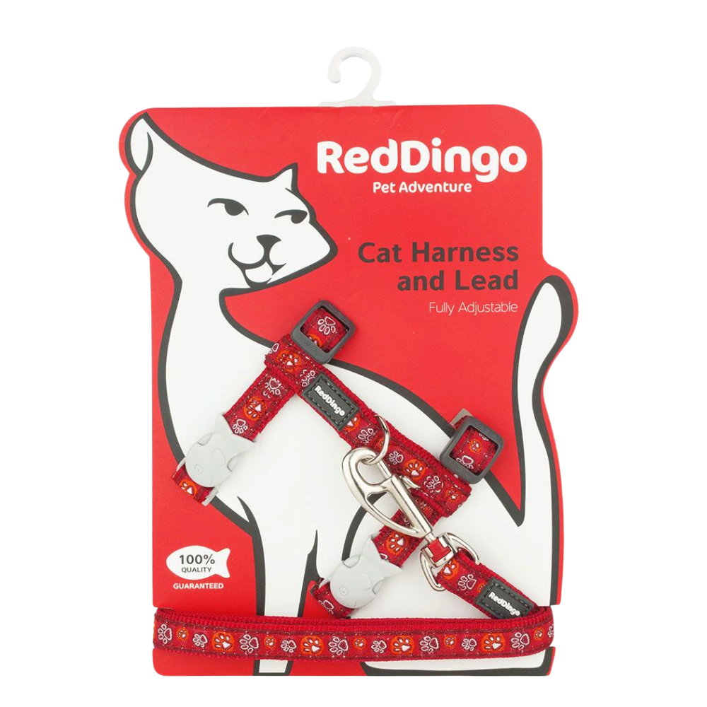Cat Harness Paw Impressions Red