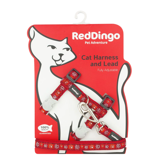 Cat Harness Paw Impressions Red