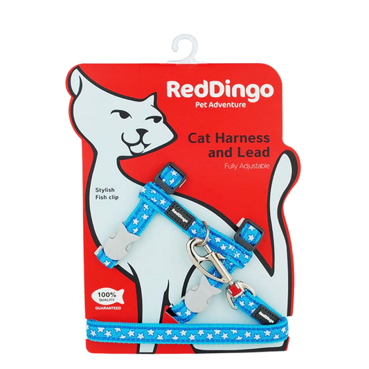 Cat Harness Stars White on Turquoise