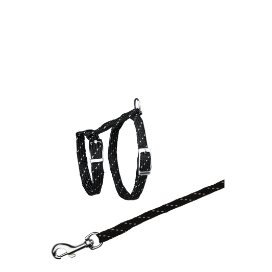 Cat harn. w. leash reflect 18-35 cm-10 m
